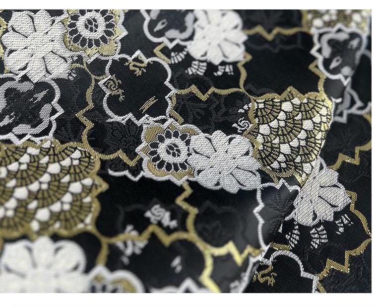 Kirin Nishijin Black Foil Silk Brocade Fabric - 59" Wide