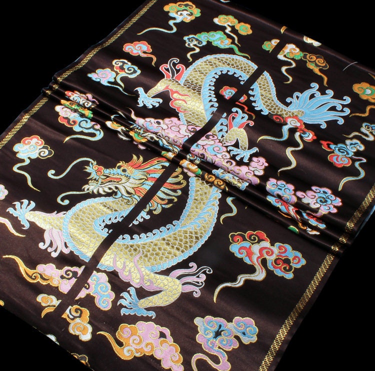 Double Dragon Brocade Fabric: Chinese Wedding Cheongsam Silk Rayon (28"W x 33.5"L)
