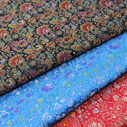 Floral Chinese Silk Brocade Fabric: Celosia Pattern, 29.5" Wide