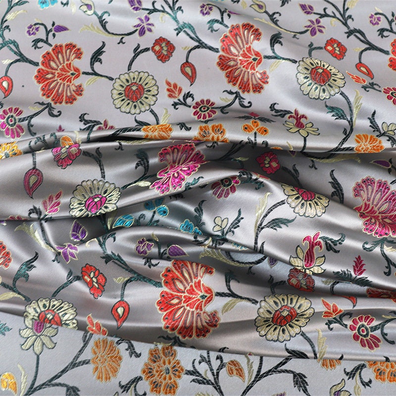 Floral Brocade Fabric: 29.5"W Rayon Blend for Sewing & Upholstery