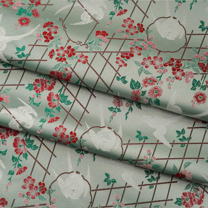 Bird Flower Jacquard Fabric: Grey Woven Upholstery, Drapery, Sewing (65"W By 1 Meter)