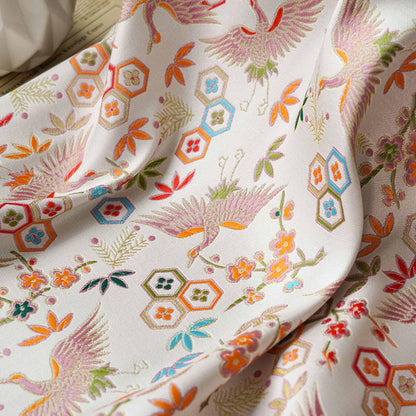 Golden Crane Jacquard Fabric: Embossed Upholstery, Costume, & Decor (59"W)