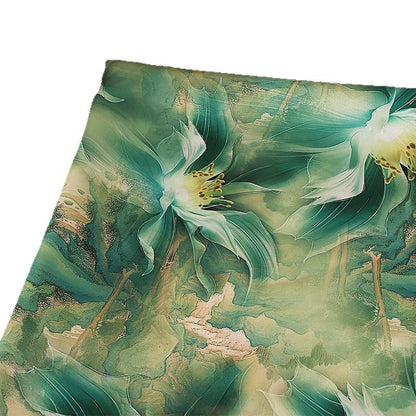 Tissu satiné Shu brocart à motif magnolia : jacquard de soie chinoise (largeur : 150 cm)