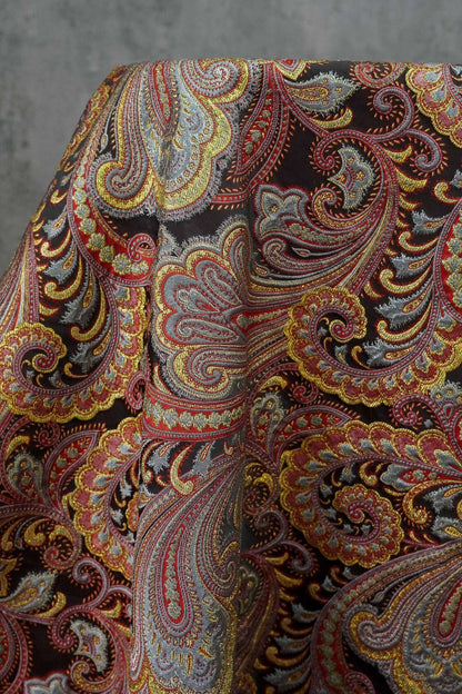 French Abstract Floral Jacquard Fabric: Gold Thread Embossed Woven - 63"W
