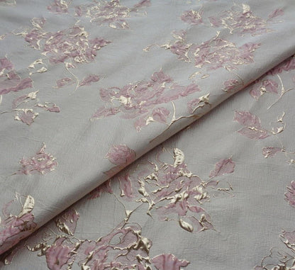 Pink Peony Gold Foil Jacquard Fabric: Chenille Upholstery, Quilting - 56"W