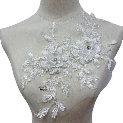 Embroidered 3D Floral Applique ��� Diamond Sequin Mesh Cloth S