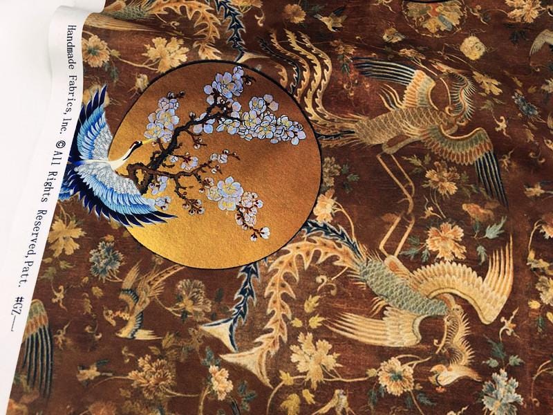 Dunhuang Frescoes Cotton Fabric: Asian Vintage Style, 43"W