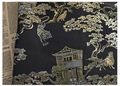 Gold Woven Tiger Jacquard Fabric with Dragon Ox Elements ��� Fashion & Decor Texti"Wide