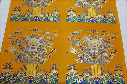 Gold Flying Dragon Fabric: Red & Gold Brocade Silk Rayon Blend (29"W)