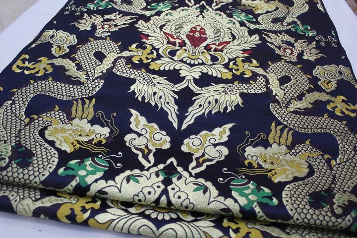 Double Dragon Brocade Fabric: Chinese Cheongsam, Tibetan Robe (Silk Rayon Blend)