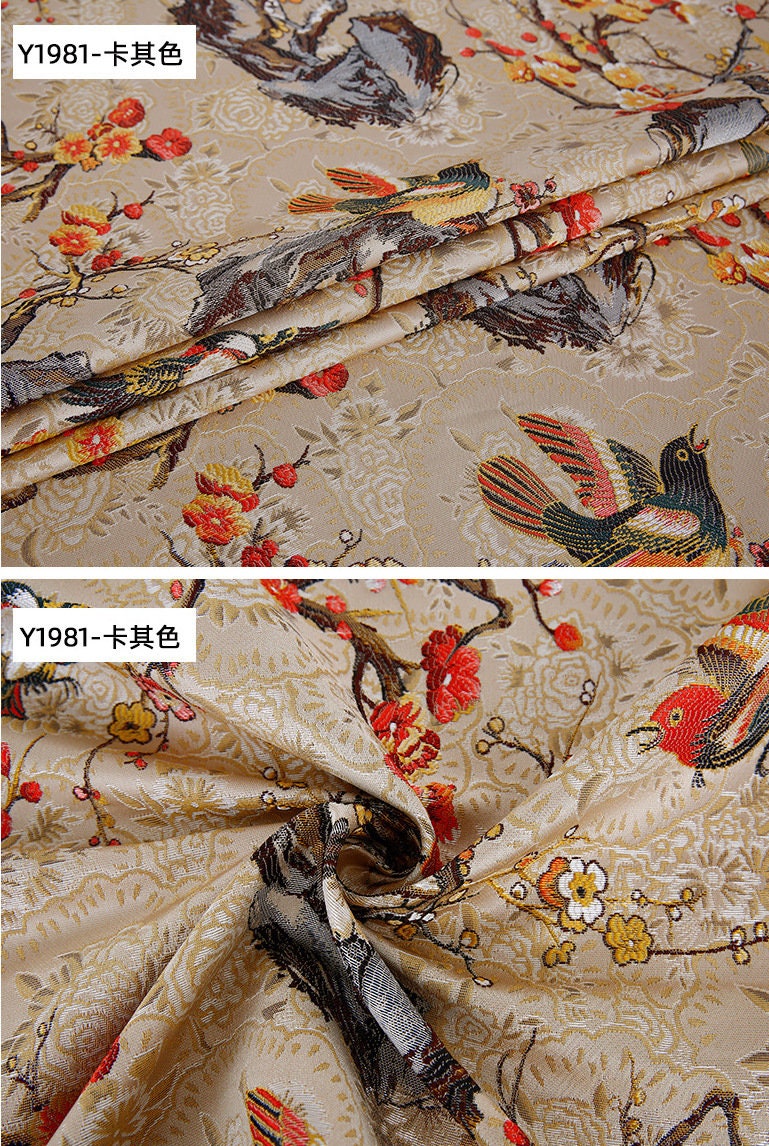 Bird Jacquard Fabric: 57"W Polyester Upholstery, Costume & Decor