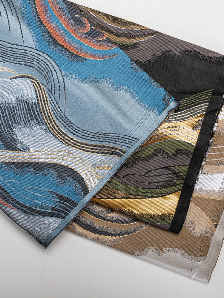 Japanese Nishijin Silk Brocade Fabric: 3D Wave Jacquard, Upholstery & Sewing, 29.5"/59" Wide