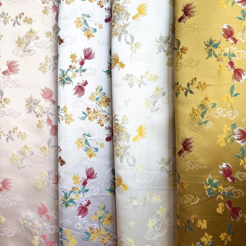Osmanthus Goldfish Brocade Fabric ��� Oriental Jacquard Floral Fish Pattern Textile for Sewing &