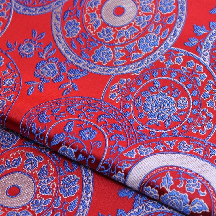 Red Silk Brocade Fabric: Chinese Cheongsam Style, 29.5"W