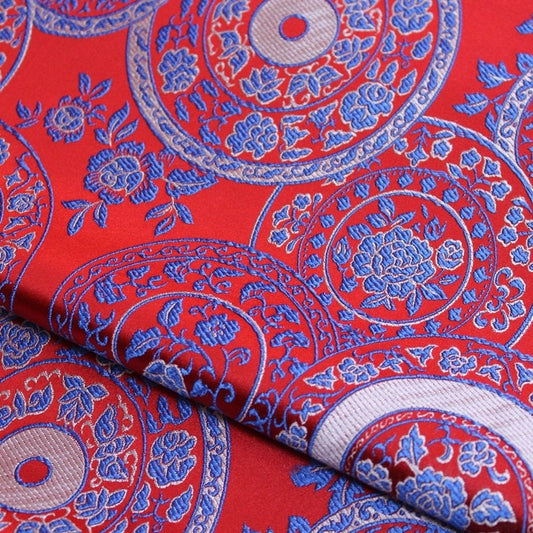 Tissu brocart de soie rouge : style cheongsam chinois, 75 cm de large