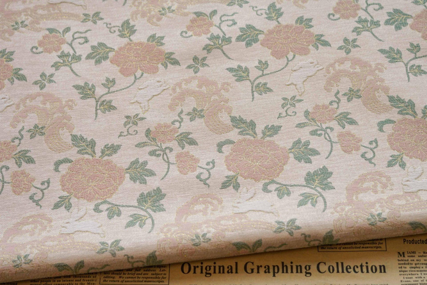 Rabbit Jacquard Velvet Fabric with Gold Thread - 59" Wide