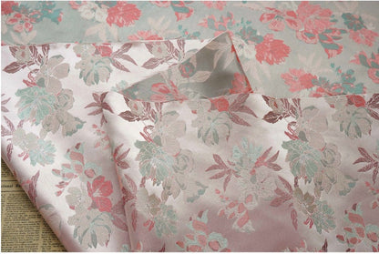 Light Pink Hibiscus Brocade Satin Fabric: 66" Wide Chinese Style