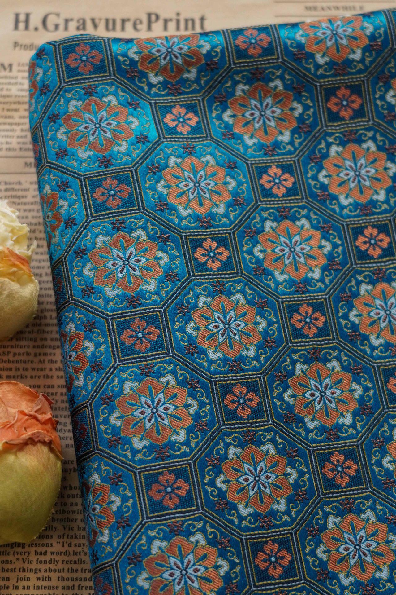 Song Dunhuang Silk Brocade Fabric: 58"W Tibetan Robe Cheongsam Material