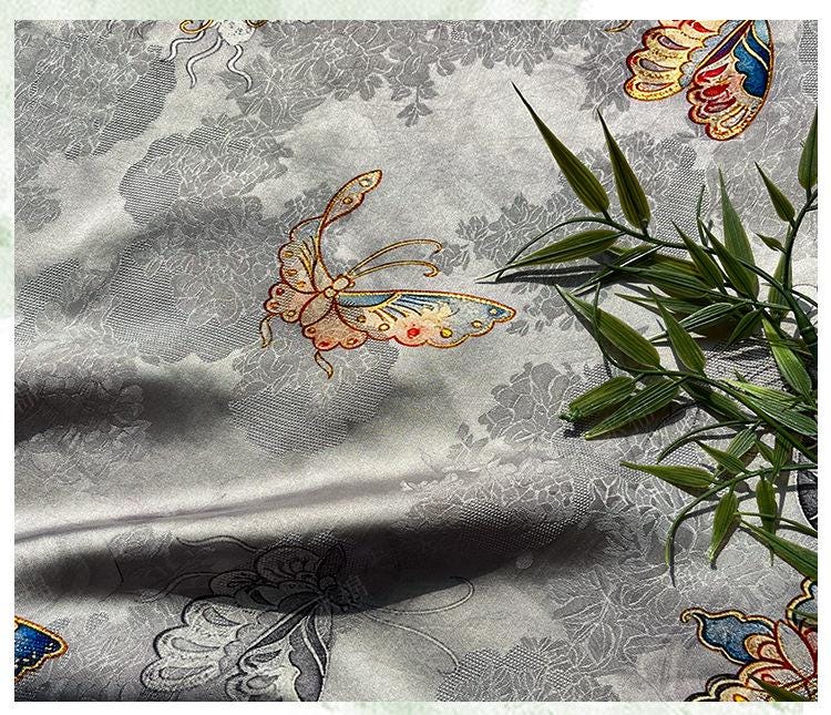 Butterfly Jacquard Silk Fabric ��� Xiangyun Gambiered Canton Gau"W