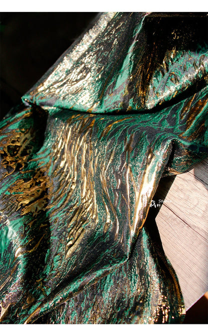 Medieval Green Gold Jacquard Fabric: Shiny Texture, Upholstery & Sewing, 56" Wide