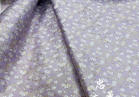 Nishijin Ori Brocade Fabric: Lilac Japanese Kimono Gown, Gold Thread (55"W)