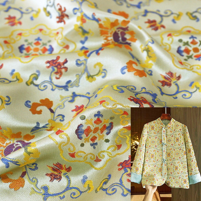 Floral Brocade Fabric: 59"W Chinese Silk Rayon Damask