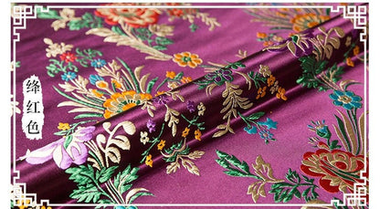 Tissu brocart de soie : motif floral de bégonia, tissu de mariage chinois