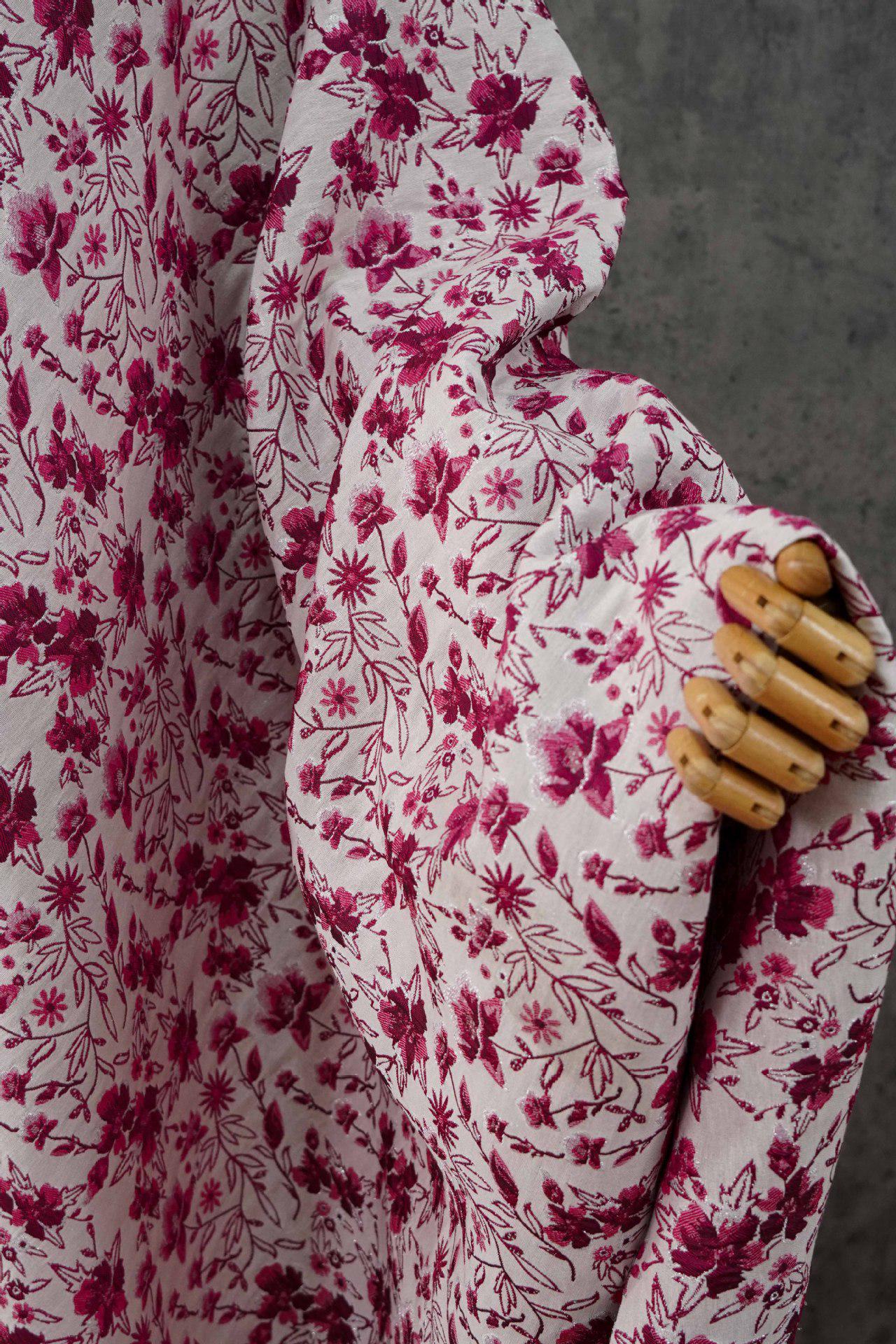 Floral Jacquard Fabric ��� Gold & Silver Threa" Wide