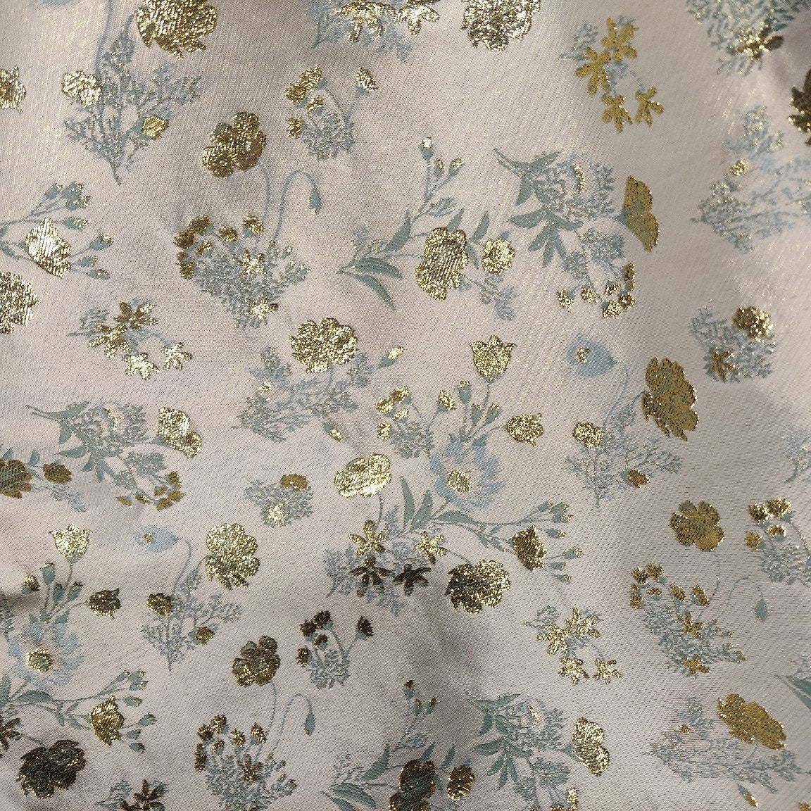 Reversible Gold Floral Jacquard Fabric: Embossed Upholstery Sewing, 57"W