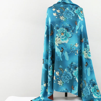 Floral Silk Damask Fabric: 59"W Digital Print Satin for Sewing