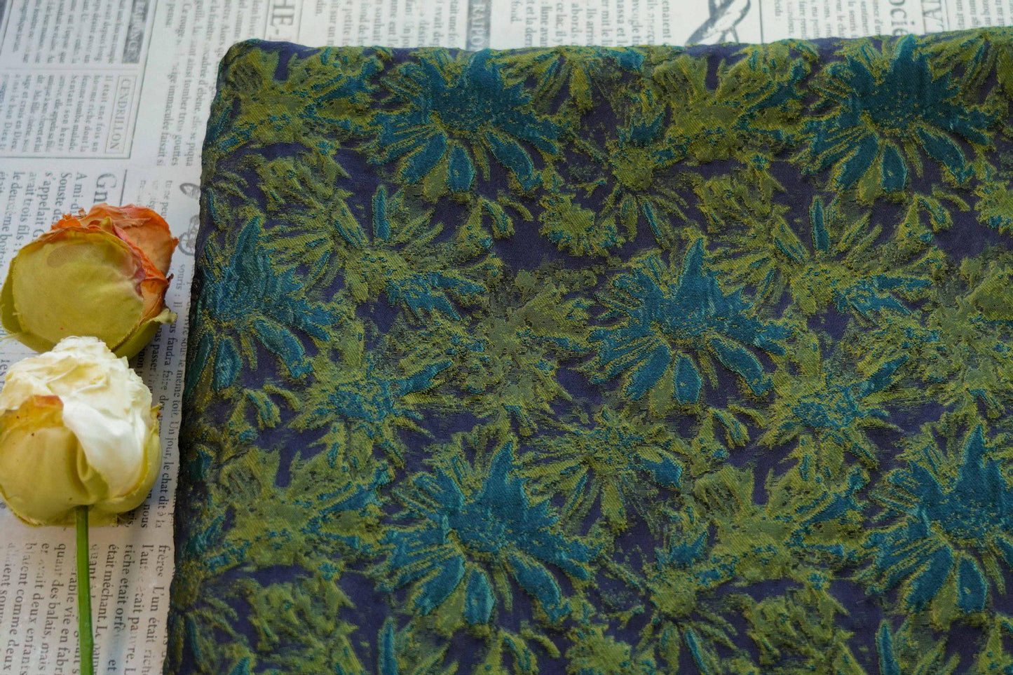 Vintage 3D Embossed Abstract Floral Woven Fabric ��� Quilting Material, Textured Craft Fabr" Wide