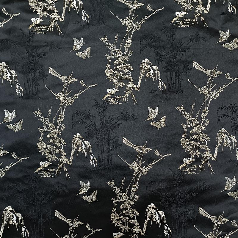 Black Butterfly Brocade Fabric: 55"W Cheongsam Qipao Sewing Material