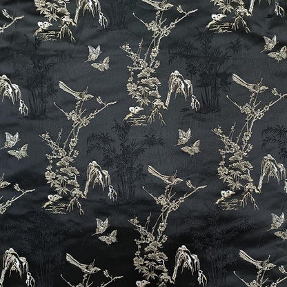 Black Butterfly Brocade Fabric: 55"W Cheongsam Qipao Sewing Material