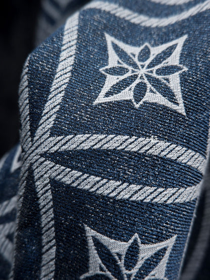 Jacquard Denim Fabric: Linear Geometric Pattern, 57" Wide