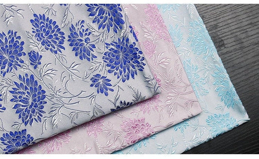 Hibiscus Flower Silk Brocade Fabric - 29.5" Wide Sewing Material