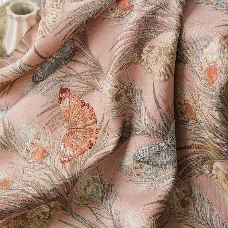 Butterfly Jacquard Fabric: 3D Texture Gold Thread, 55" Wide