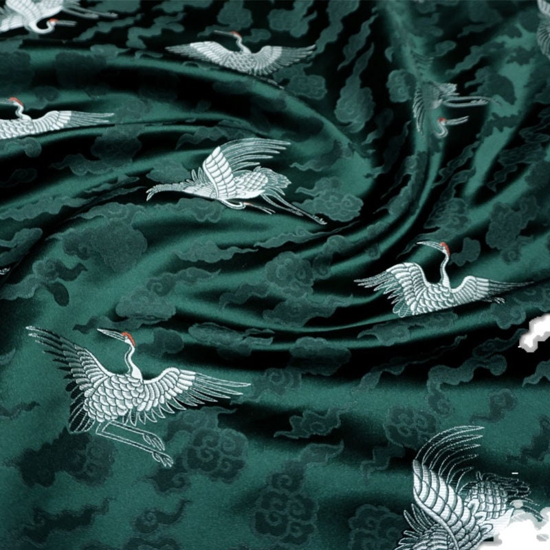 Crane Brocade Fabric: Colorful Silk Rayon Blend, Cheongsam Qipao Material