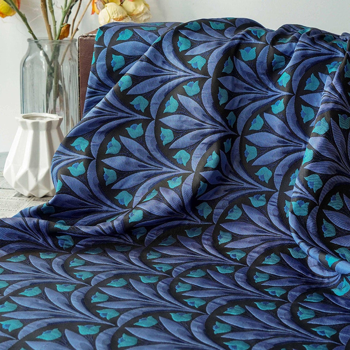 Tulip Jacquard Fabric ��� Embossed Floral Materi" Wide