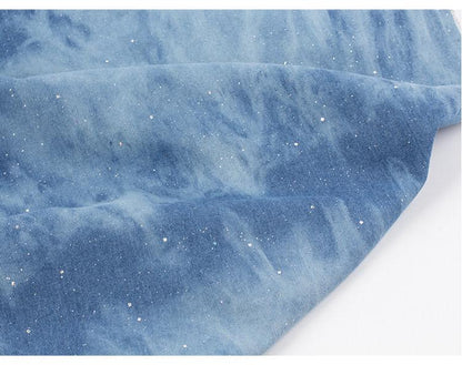 Blue Tie-Dye Denim Fabric ��� Sparkling Sequins, 100% Cott" Wide