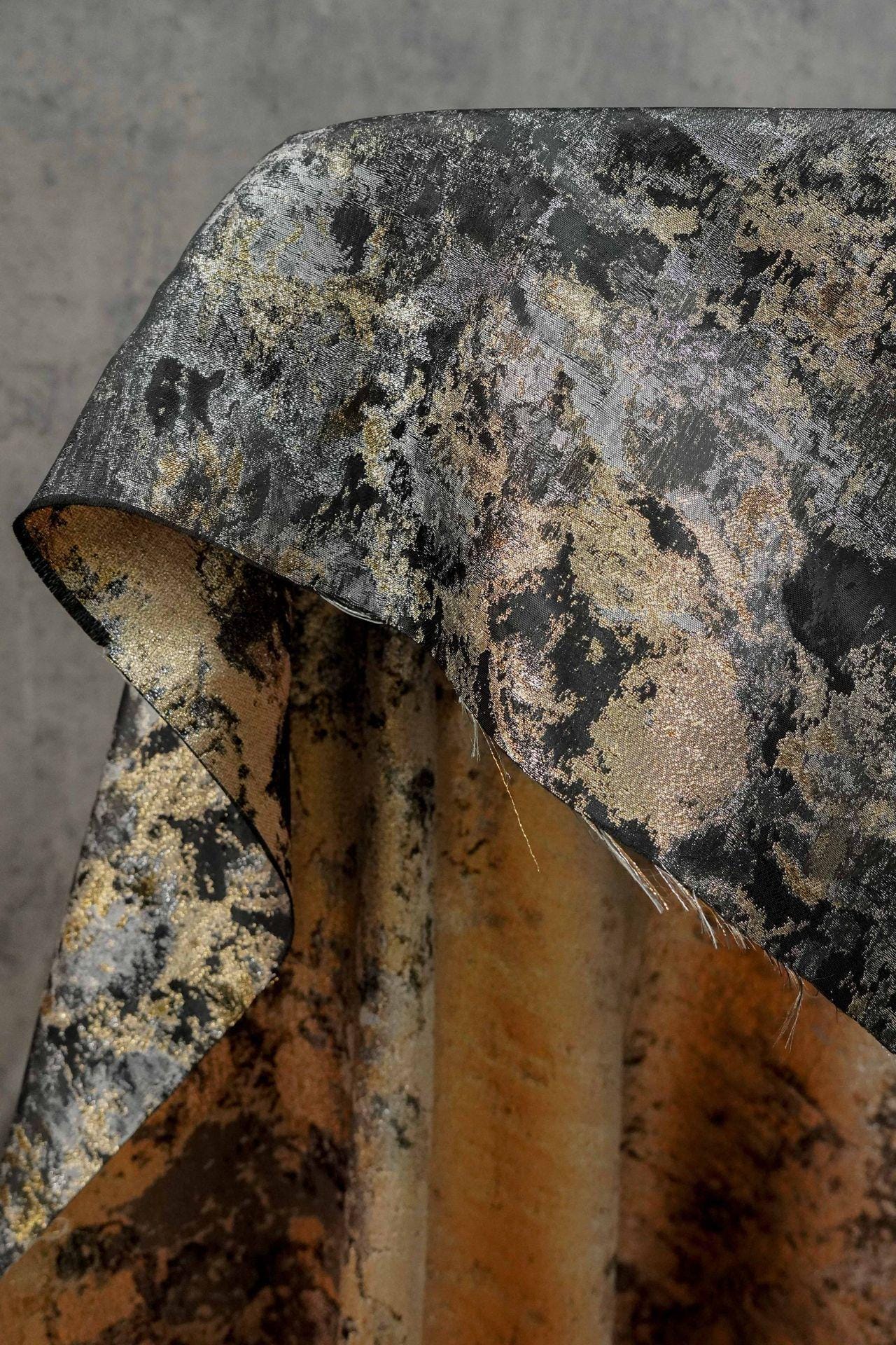 Gold Foil Jacquard Fabric: Vintage Metallic Woven Textile (63"W, By The Meter)