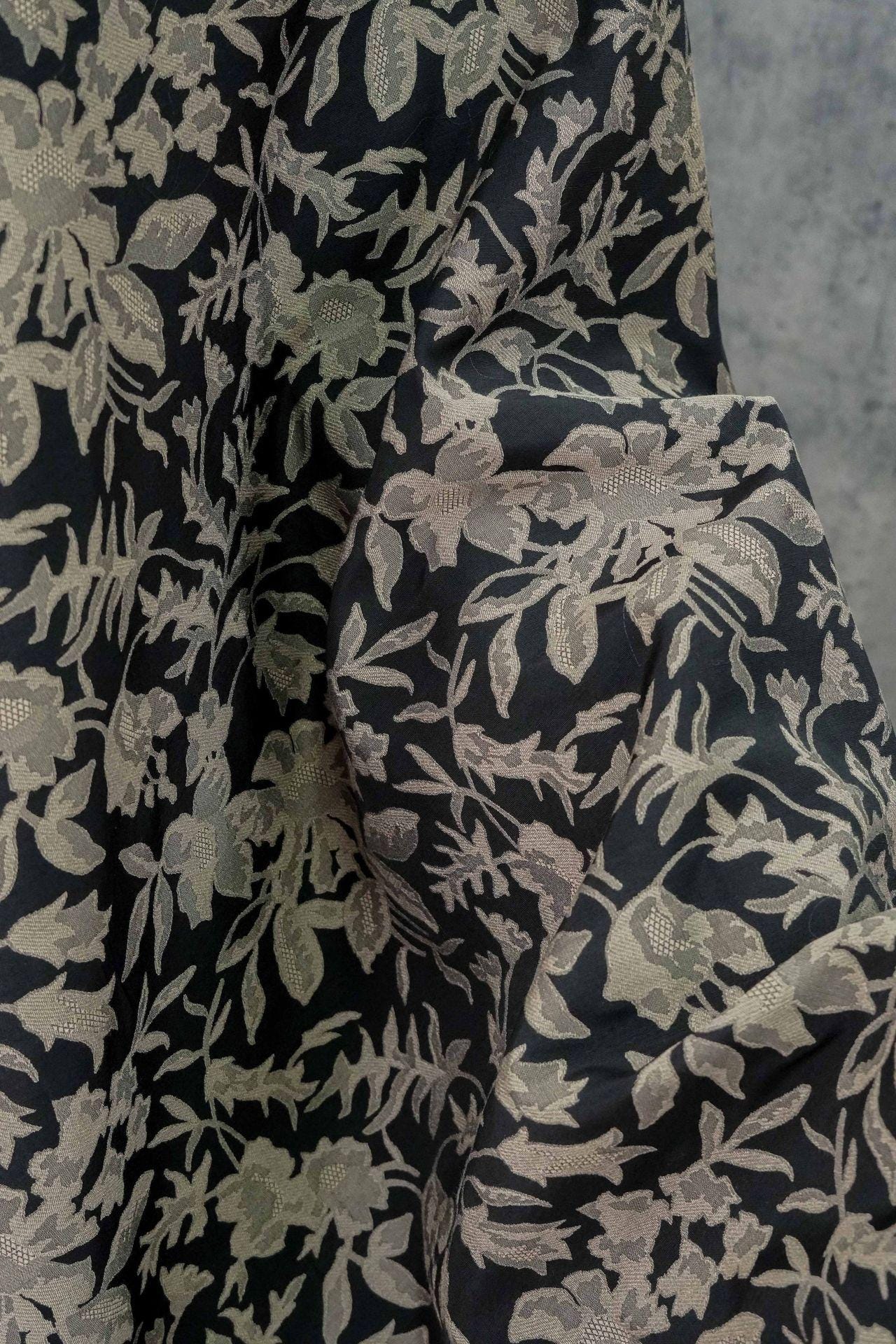 Black Floral Jacquard Fabric: Luxury Woven Dress Material (55" Wide)