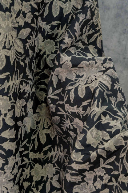 Black Floral Jacquard Fabric: Luxury Woven Dress Material (55" Wide)