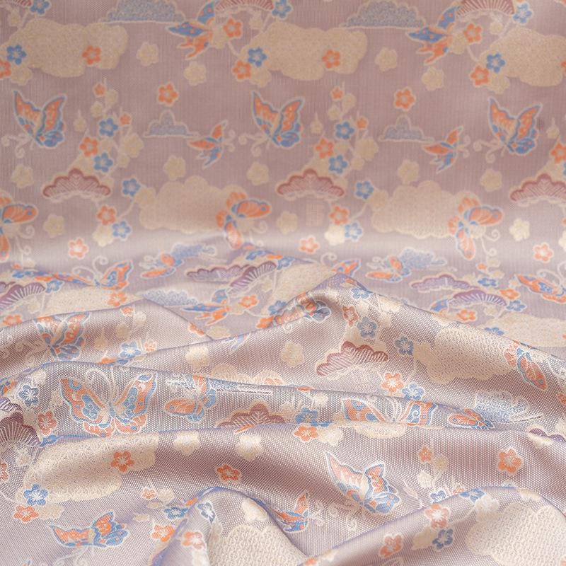 Nishijin Woven Silk Brocade: Gold Butterfly Floral Fabric, 59" Wide - Poppylollipop