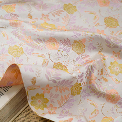 Floral Jacquard Fabric: Gold Thread Upholstery, 59" Wide