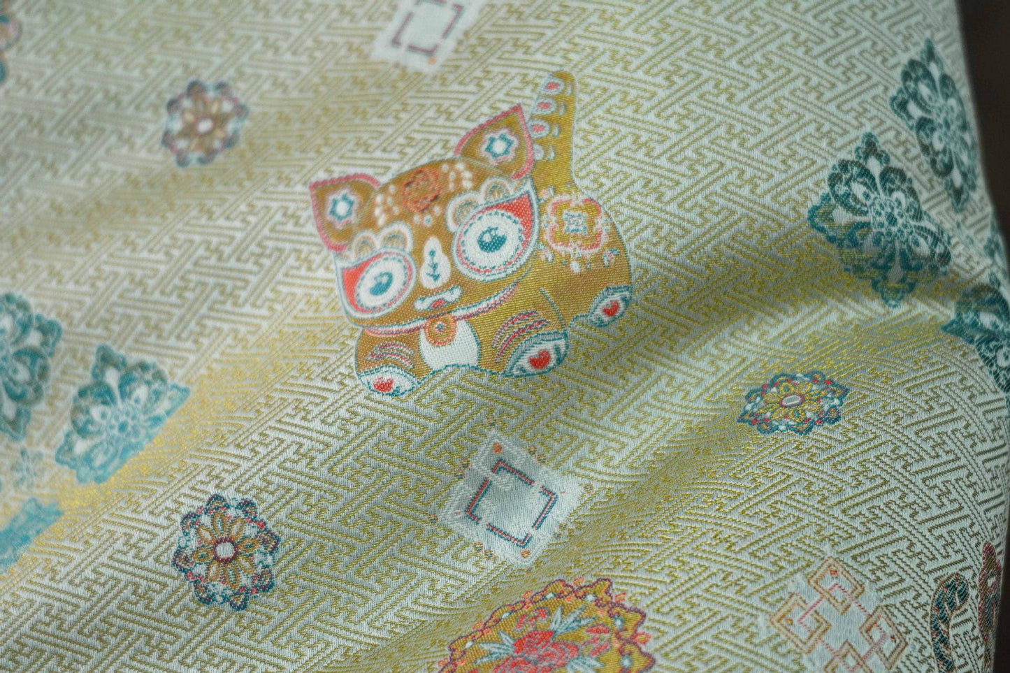 Lion Jacquard Woven Fabric: Bean Green Embossed Upholstery, 65"W