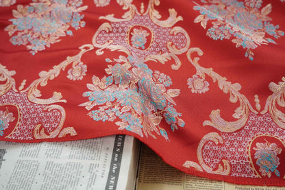 Tissu jacquard brocart style palais rétro : revêtement en polyester de 150 cm de large