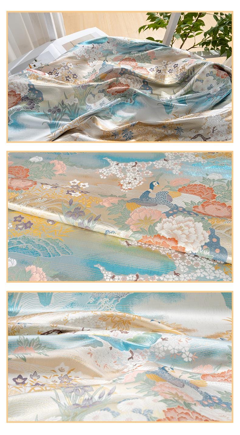 Peacock Nishijin Weave Fabric: Japanese Kimono Upholstery, 59"W