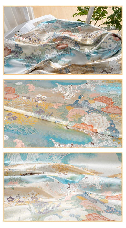 Peacock Nishijin Weave Fabric: Japanese Kimono Upholstery, 59"W