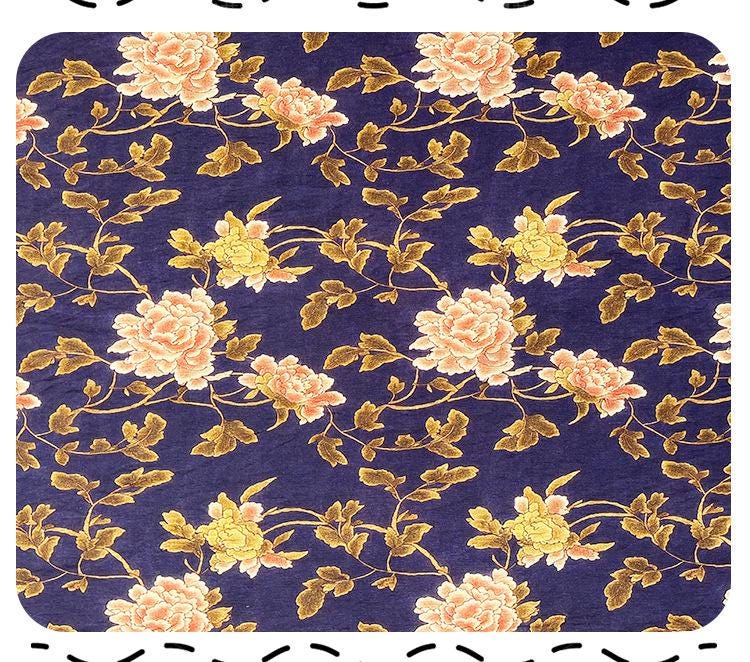 Tissu Tencel Ramie : imprimé pivoine métallisée, 150 cm de large, vendu au mètre