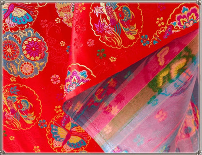 Red Butterfly Brocade Fabric: 59" Wide Silk Rayon Jacquard